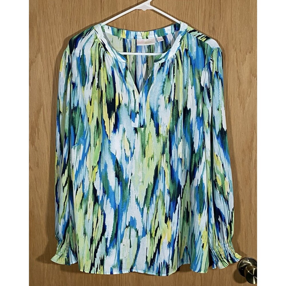 Belle By Kim Gravel Women's 1X Top Watercolor Artsy Puff Sleeve Career Flowy